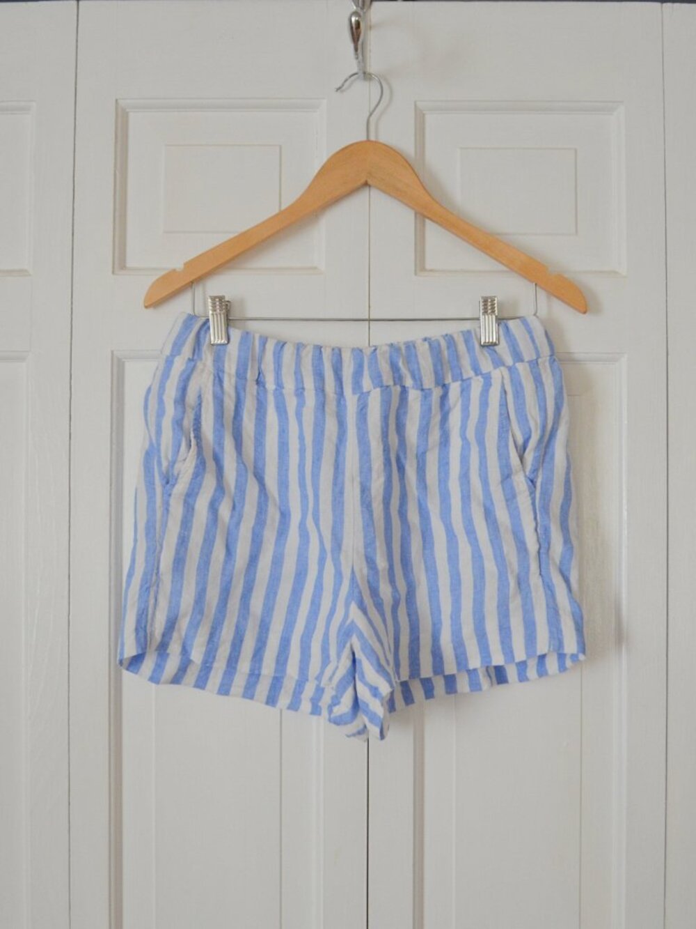 J.Crew Women's Linen Blue & White Pull On Shorts Size XS